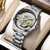 Men's Hollow Transparent Automatic Watch Alloy Stainless Steel Round Waterproof Luminous Leisure Style