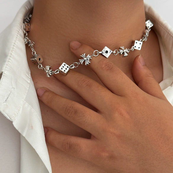 Men's Jewelry Alloy Geometric Handmade Dice Cross Stitching Necklace And Bracelet