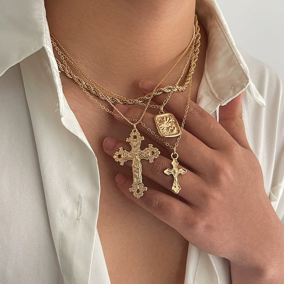 Men's Jewelry Alloy Geometric Square Pendant Handmade Hiphop Exaggerated Cross Necklace