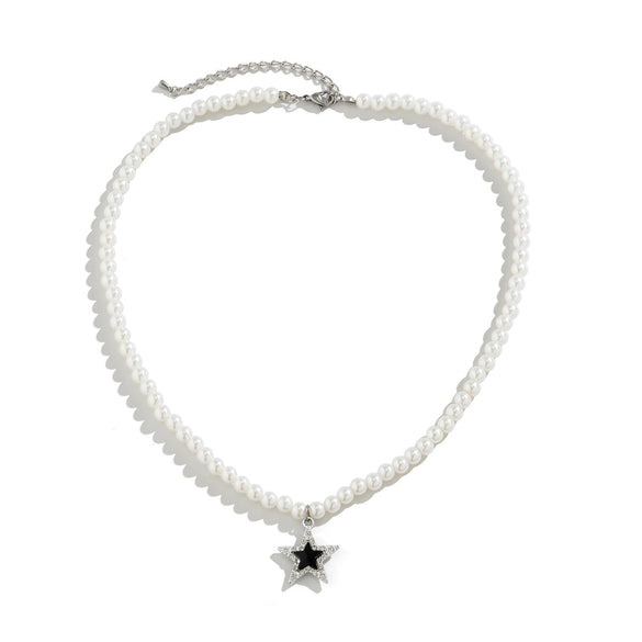 Men's Jewelry Alloy Imitation Pearl Pearl Chain Handmade Geometric Fivepointed Star Necklace
