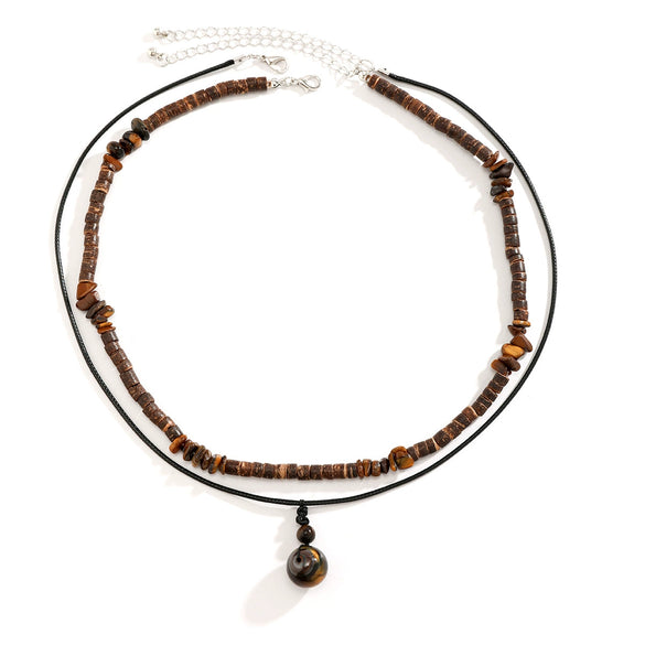 Men's Jewelry Coconut Shell Turquoise Leather Wax Thread Wood Mixed Gem Inlay Geometric Handmade Necklace Set