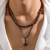 Men's Jewelry Coconut Shell Turquoise Leather Wax Thread Wood Mixed Gem Inlay Geometric Handmade Necklace Set