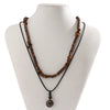Men's Jewelry Coconut Shell Turquoise Leather Wax Thread Wood Mixed Gem Inlay Geometric Handmade Necklace Set