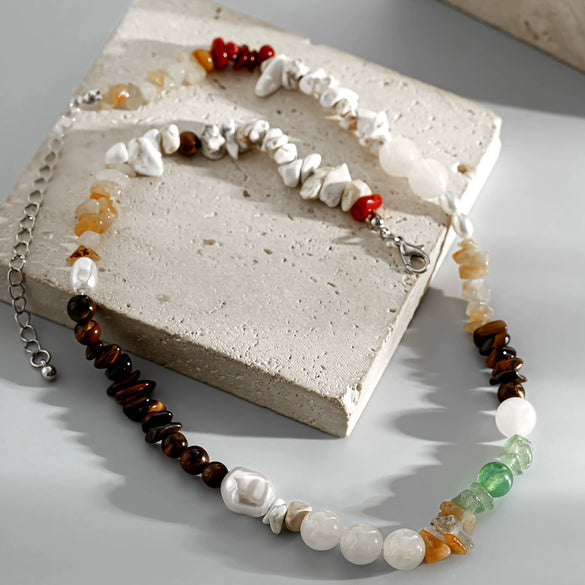 Men's Jewelry Handmade Imitation Pearl And Organic Glass Geometric Beaded Necklace And Bracelet