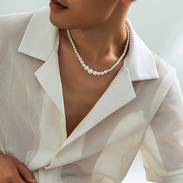 Men's Jewelry Imitation Pearl Geometric Handmade Clavicle Chain