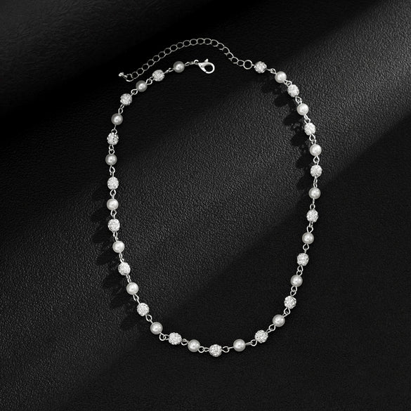 Men's Jewelry Pearl Chain With Rhinestone Pendant And Micro Inlay Made Of Alloy