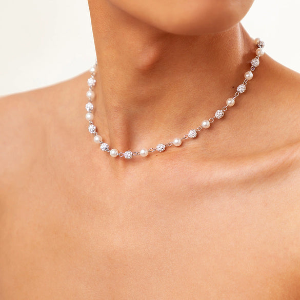 Men's Jewelry Pearl Chain With Rhinestone Pendant And Micro Inlay Made Of Alloy