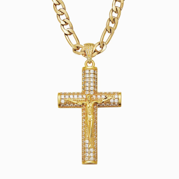Men's Jewelry Retro Minimalist Copper Cross Pendant Necklace With Diamonds Electroplated Gold Polish