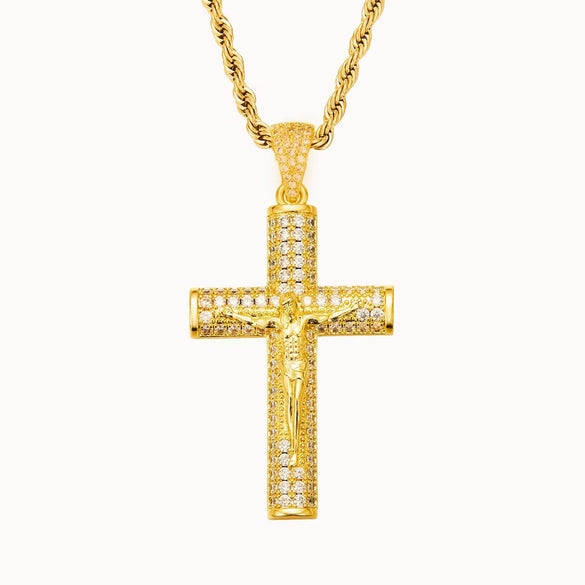 Men's Jewelry Retro Minimalist Copper Cross Pendant Necklace With Diamonds Electroplated Gold Polish