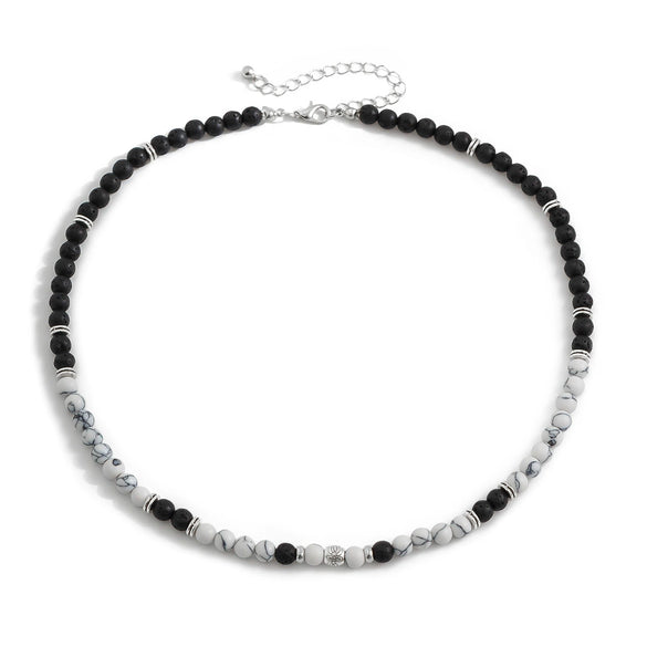 Men's Jewelry Volcanic Stone Beaded Necklace With Artificial Crystal And Alloy Handmade Geometric Design