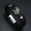 Men's Leather And Alloy Bracelet With Eagle Pattern Braided Rope Design Magnetic Buckle Electroplated