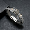Men's Leather And Alloy Bracelet With Eagle Pattern Braided Rope Design Magnetic Buckle Electroplated
