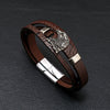 Men's Leather And Alloy Bracelet With Eagle Pattern Braided Rope Design Magnetic Buckle Electroplated
