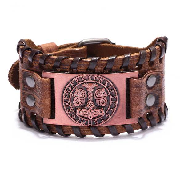 Men's Leather Bracelet With Wolf Head Alloy Accessories Handmade Animals Zodiac Style