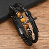 Men's Leather Braided Punk Style Bracelet With Zinc Alloy And Natural Stone Beads And Cross Geometric Pattern