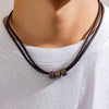 Men's Leather Geometric Knotted Ring Necklace Handmade Alloy Pendant Regular Chain Hip Hop Niche High Grade Beaded Clavicle Chain Accessories