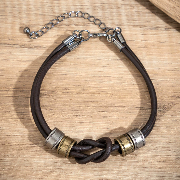 Men's Leather Geometric Knotted Ring Necklace Handmade Alloy Pendant Regular Chain Hip Hop Niche High Grade Beaded Clavicle Chain Accessories