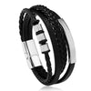 Men's Leather Woven Bracelet With Alloy Magnet Buckle Retro Geometric Handmade Style