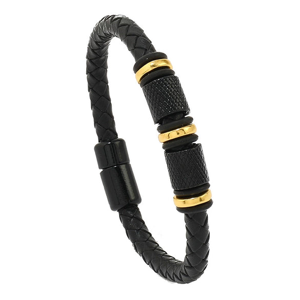 Men's Leather Woven Bracelet With Alloy Magnet Buckle