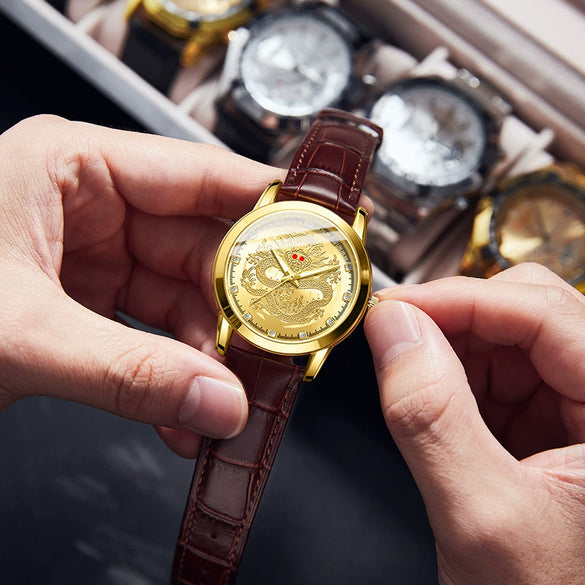 Men's Leisure Alloy And Imitation Leather Dragon Quartz Watch With Pin Buckle And Round Dial