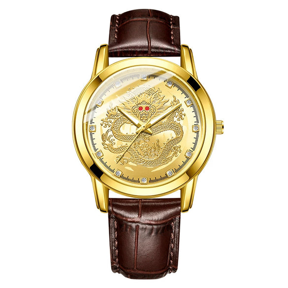 Men's Leisure Alloy And Imitation Leather Dragon Quartz Watch With Pin Buckle And Round Dial