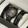 Men's Leisure Alloy And Imitation Leather Square Dial Quartz Watch Bracelet Set