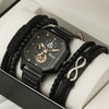 Men's Leisure Alloy And Imitation Leather Square Dial Quartz Watch Bracelet Set