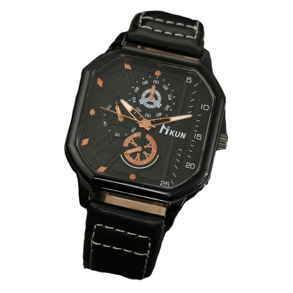Men's Leisure Alloy And Imitation Leather Square Dial Quartz Watch Bracelet Set