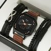 Men's Leisure Alloy And Imitation Leather Square Dial Quartz Watch Bracelet Set