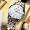Men's Leisure Alloy Watch With Round Dial Mineral Strengthened Glass Mirror Single Folding Buckle Spiral Crown Fully Automatic Movement Double Calendar Luminous And Waterproof