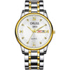 Men's Leisure Alloy Watch With Round Dial Mineral Strengthened Glass Mirror Single Folding Buckle Spiral Crown Fully Automatic Movement Double Calendar Luminous And Waterproof