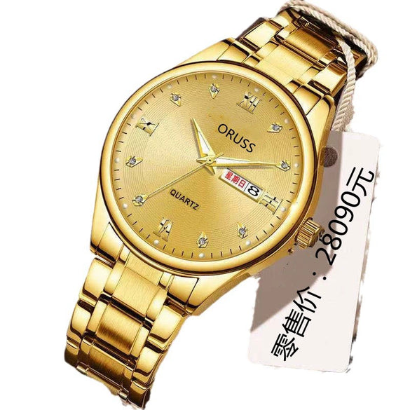 Men's Leisure Alloy Watch With Round Dial Mineral Strengthened Glass Mirror Single Folding Buckle Spiral Crown Fully Automatic Movement Double Calendar Luminous And Waterproof