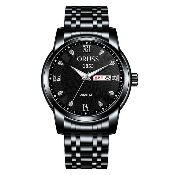 Men's Leisure Alloy Watch With Round Dial Mineral Strengthened Glass Mirror Single Folding Buckle Spiral Crown Fully Automatic Movement Double Calendar Luminous And Waterproof