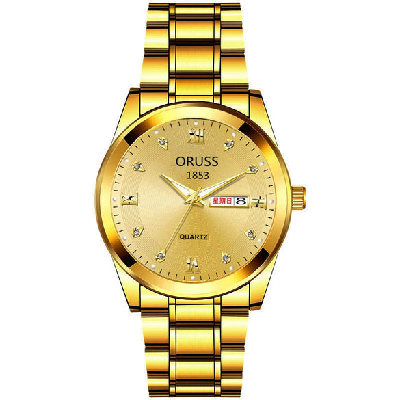 Men's Leisure Alloy Watch With Round Dial Mineral Strengthened Glass Mirror Single Folding Buckle Spiral Crown Fully Automatic Movement Double Calendar Luminous And Waterproof