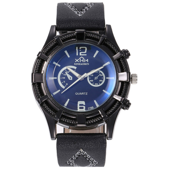 Men's Leisure Business Watch Set With Alloy Case Pu Strap And Stainless Steel Clasp