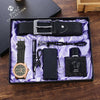 Men's Leisure Gift Set With Alloy Case Imitation Leather Strap Wallet Belt Glasses Watch Round Dial Pin Buckle Stainless Steel Buckle