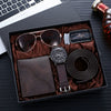 Men's Leisure Gift Set With Alloy Case Imitation Leather Strap Wallet Belt Glasses Watch Round Dial Pin Buckle Stainless Steel Buckle