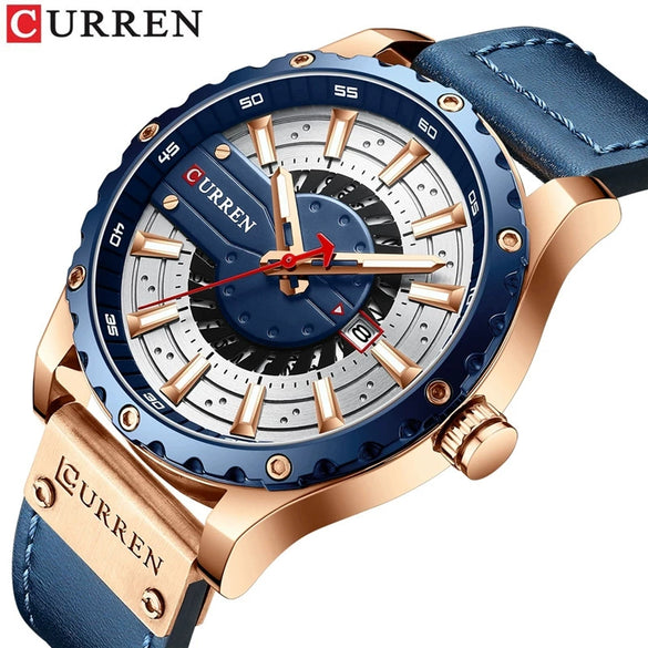Men's Leisure Metal And Leather Quartz Watch With Stainless Steel Clasp And Round Dial