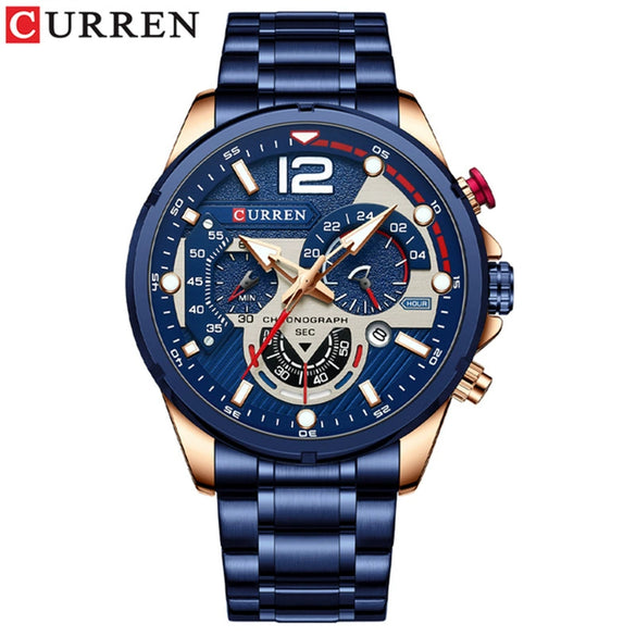 Men's Leisure Metal And Stainless Steel Band Round Dial Quartz Multifunctional Luminous Wristwatch