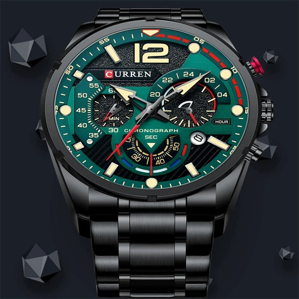 Men's Leisure Metal And Stainless Steel Band Round Dial Quartz Multifunctional Luminous Wristwatch