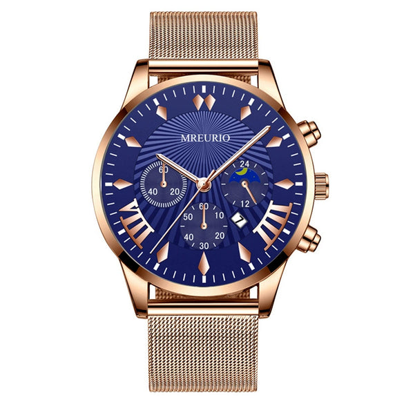 Men's Leisure Metal And Stainless Steel Watch With Round Dial And Milan Mesh Belt