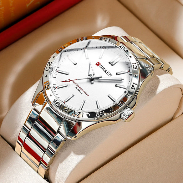 Men's Leisure Metal Case Stainless Steel Band Round Dial Quartz Watch