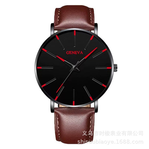 Men's Leisure Quartz Ultrathin Watch With Alloy Case Imitation Leather Strap And Stainless Steel Clasp Round Dial