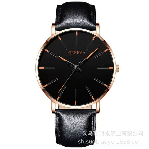Men's Leisure Quartz Ultrathin Watch With Alloy Case Imitation Leather Strap And Stainless Steel Clasp Round Dial