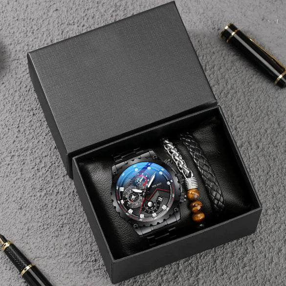Men's Leisure Quartz Watch With Alloy Band And Stainless Steel Clasp Round Dial