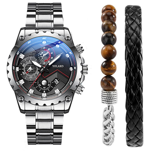 Men's Leisure Quartz Watch With Alloy Band And Stainless Steel Clasp Round Dial