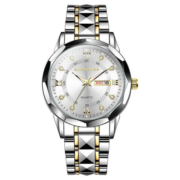 Men's Leisure Quartz Watch With Luminous Waterproof Double Calendar Zinc Alloy Case Alloy Strap And Round Dial