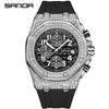 Men's Leisure Silicone Quartz Watch With Alloy Case Tpu Strap Stainless Steel Clasp Round Diamond Dial And Calendar Three Eyes And Six Needles