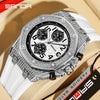 Men's Leisure Silicone Quartz Watch With Alloy Case Tpu Strap Stainless Steel Clasp Round Diamond Dial And Calendar Three Eyes And Six Needles