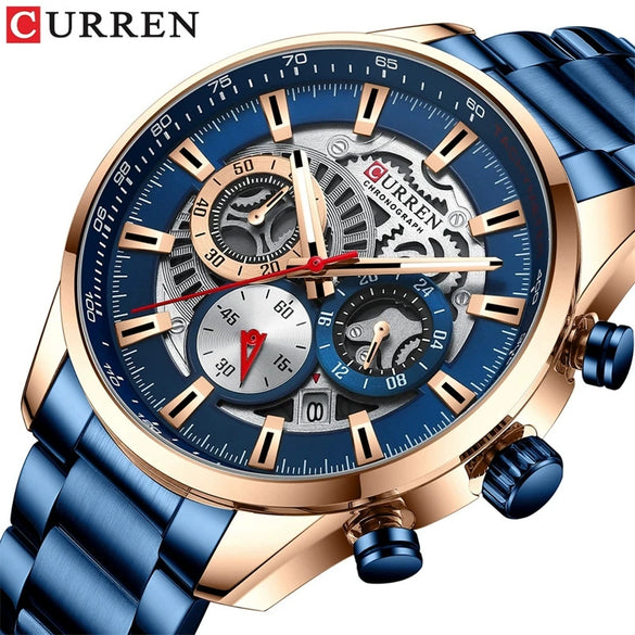 Men's Leisure Steel Band Quartz Multifunctional Luminous Round Dial Watch